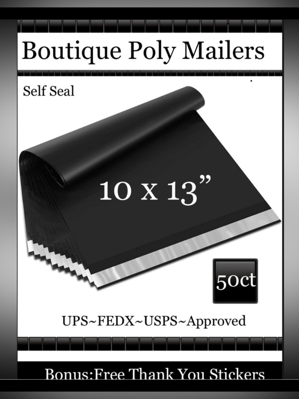 50ct ~ 10x13 ” ~ Poly Mailer Bags ▪️🆕▪️50ct Free ⭐️Thank You Stickers.